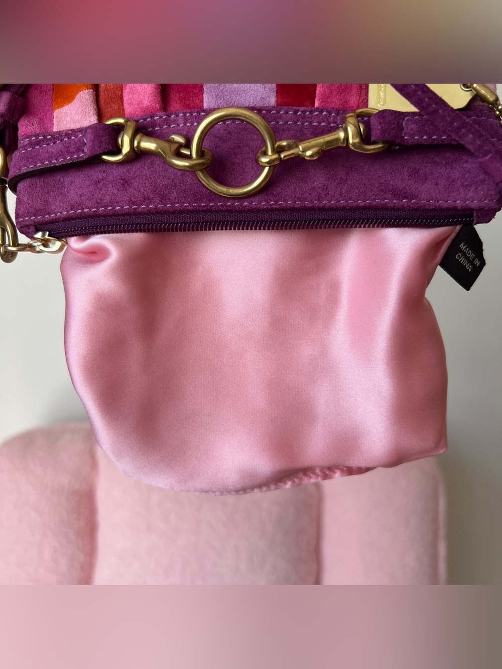 Coach Hampton Plum Mosaic Multicolor Patchwork Suede Wristlet - Picture 3 of 4